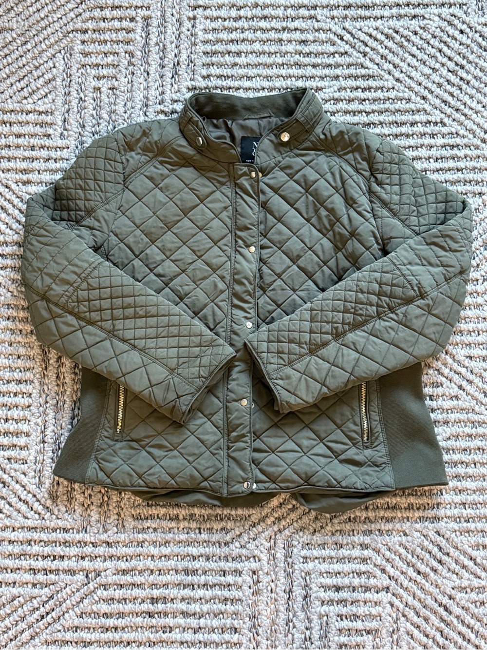 New York & Company Olive Green Quilted Bomber Jacket